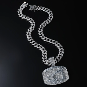 Silver Cuban chain necklace with iced-out excavator operator pendant for hip hop style