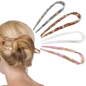 French U Shaped Hair Fork Cellulose Acetate Marble Pattern Hair Stick Bun Maker Minimalist Hairpin For Women