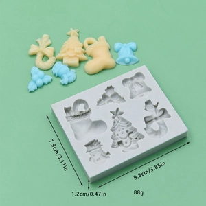 Christmas silicone mold for DIY baking with tree snowman bell and bow shapes