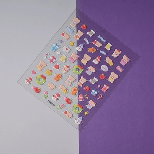 3D cartoon Christmas nail stickers featuring cute bears and snowmen on white background