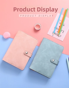 A6 macaron leather binder detail with pink and blue covers and metal snap button