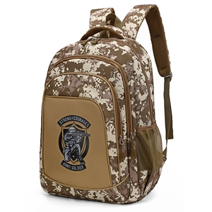 Multifunctional desert camo backpack with high-density nylon and multiple zipper compartments