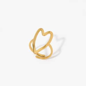 Elegant 316L stainless steel gold heart shaped open ring with a polished minimalist finish