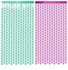 Detail of green and purple disco ball fringe curtains with round grid reflective textures