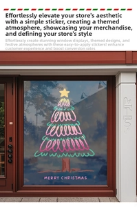 Détail de l'autocollant de fenêtre sapin de Noël coloré dessiné à la main avec texte