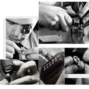 Detail of the intricate diamond setting and precision polishing process on the silver ring