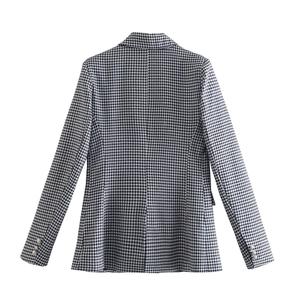 Damen Vintage-Blazer mit Hahnentrittmuster in schmaler Passform, Detailansicht von hinten