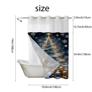 Detailed size guide for Christmas shower curtain with hooks and festive patterns