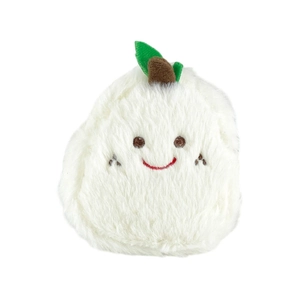 Cute white plush pear coin purse with green leaf and embroidered smiling face