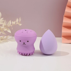 Purple octopus silicone facial cleanser and teardrop makeup sponge 2-piece set
