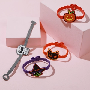 Halloween cartoon silicone bracelets featuring pumpkin, black cat, and skull designs
