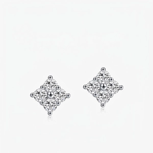 Moissanite Flower Stud Earrings With 925 Sterling Silver Earring Post Elegant Rhombus Design Sparkling Jewelry For Women