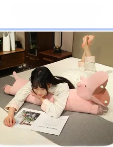 Detail view of the soft pink hippo plush pillow showing high elasticity PP cotton filling