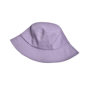 Detail of lavender cotton sun hat showing multi-row stitching and twill fabric texture