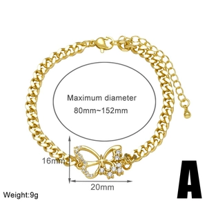 Detailed size specifications for a gold butterfly heart bracelet with cubic zirconia