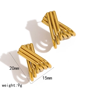 Minimalist 18k gold plated X-shaped stainless steel earrings measuring 20mm by 15mm