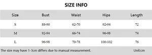 Detailed size chart showing bust, waist, and hips for the sexy V-neck slim mini dress
