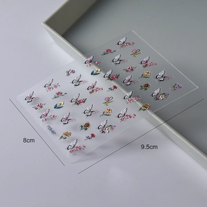 5D embossed rose and butterfly nail art stickers in pastel colors size 8x9.5cm
