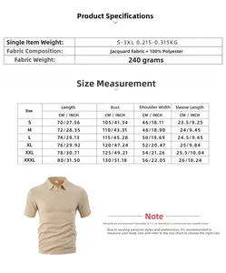 Detailed size chart for men's jacquard polo shirt including length and chest measurements