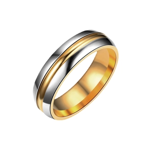 Classic 6mm dual-tone 316L stainless steel ring with polished silver and gold bands