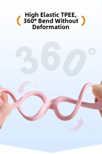 Close-up of flexible pink TPEE sunglasses frame showing 360-degree bendable durability