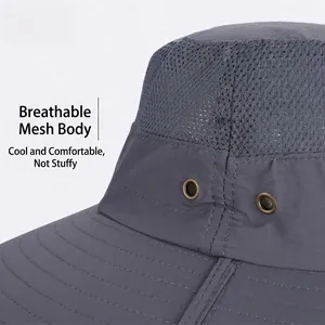 Chapeau de soleil gris foncé à large bord avec maille respirante pour la randonnée