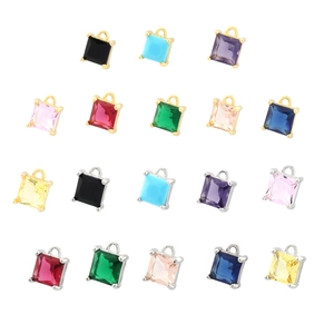 18K gold plated copper square charms with colorful zircon for DIY jewelry making