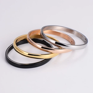 Polished stainless steel cuff bracelets in black, gold, rose gold and silver colors