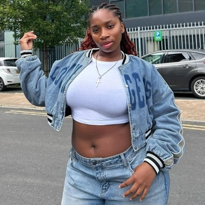 Women's 2024 autumn short denim baseball jacket and cropped top street style set