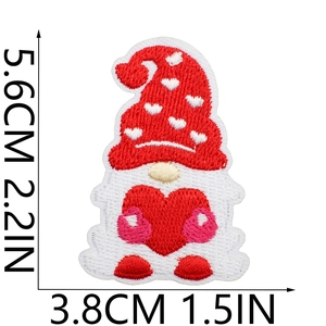 Detailed size view of Valentine monster gnome patch with heart embroidery measurements