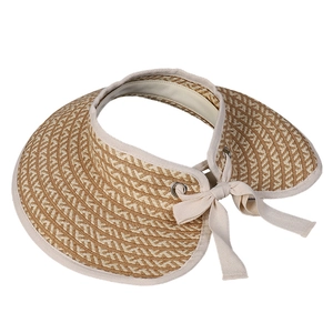Japanese style wide brim sun visor with woven texture and elegant bow back detail