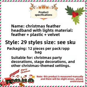 Detailed specifications of the Christmas feather headband with LED lights and 29 styles