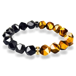 Natural Stone Faceted Beaded Bracelet Tiger Eye Obsidian Gemstone Adjustable Elastic Healing Protection Gift For Men Women