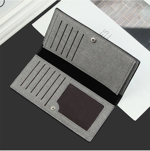 Internal layout of men long wallet with multiple card slots and metal buckle closure