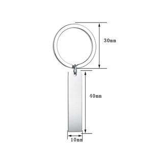Detailed size chart showing 40x10mm polished stainless steel rectangle keychain dimensions