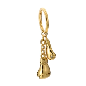 Golden stainless steel boxing gloves keychain for fitness lovers, creative sports accessory
