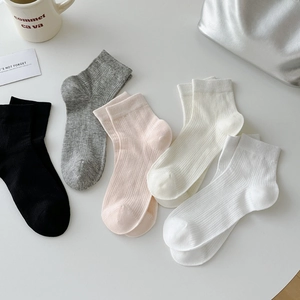 Mesh breathable ballet style cotton socks in five colors with rib knit texture