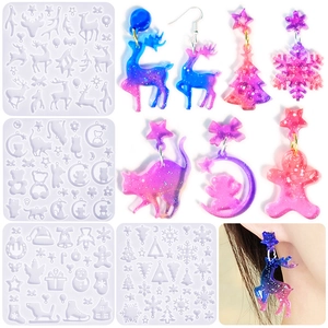 DIY Christmas Earring Silicone Molds Resin Casting Tools For Snowflake Reindeer Tree Cat Bear Pendants