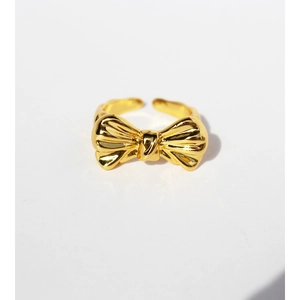 Minimalist 3D Bow Open Ring For Women Real Gold Plated Brass Adjustable Finger Ring Sweet Style Fashion Jewelry Gift