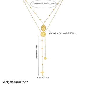 Gold layered stainless steel necklace with cross and Saint Benedict coin pendants
