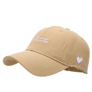 Khaki cotton baseball cap with side heart embroidery and LOVE HER lettering