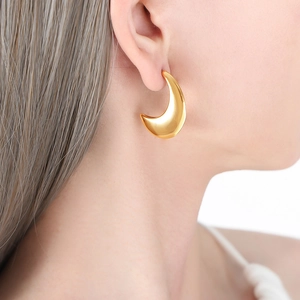 Boucles d'oreilles tendance en forme de lune pour femme en acier inoxydable doré 18K