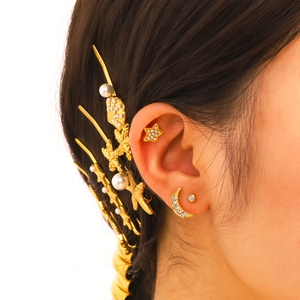 Star Moon Stud Earrings Set Stainless Steel 18K Gold Plated Rhinestone Waterproof Hypoallergenic Jewelry For Women