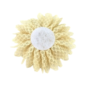 Yellow lace chiffon sunflower decor with white non-woven backing for hats and hair clips