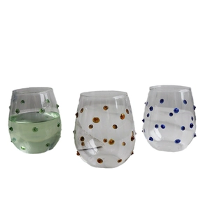 Irregular glass tumblers with colorful 3D polka dots for juice or milk in high clarity