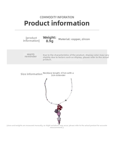 Detail view of flower pendant necklace with multicolor zircons and copper chain specs