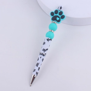 Creative DIY beaded pen with cute cartoon dog paw silicone decor and printed plastic barrel