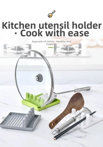 Supporto multifunzionale termoresistente per utensili da cucina con poggia coperchi e base