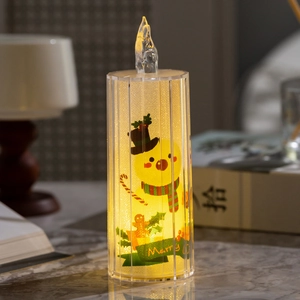 Christmas LED crystal candle light with cartoon chicken print and warm yellow glow