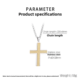 Technical dimensions of two-tone stainless steel cross pendant with 42x28mm size specs